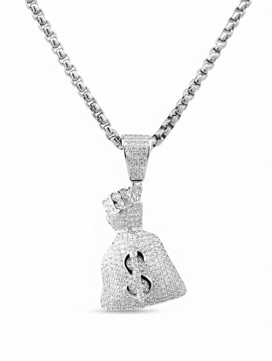 Sterling Silver Pave-set Cubic Zirconia Cash Bag Pendant