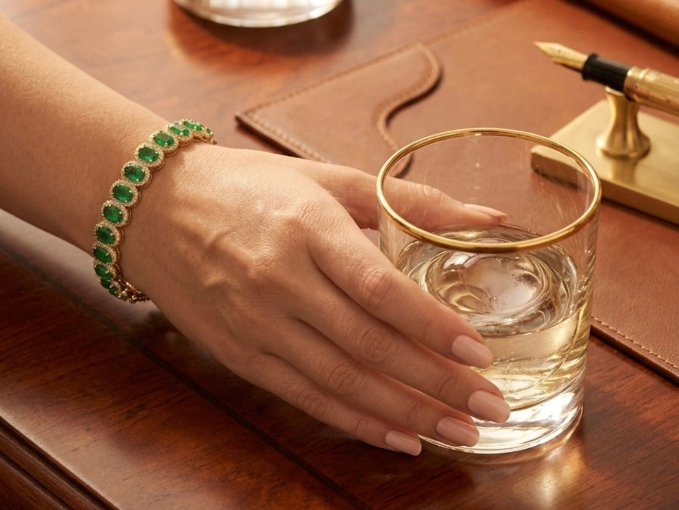 Sterling Silver Gold Plated Emerald Bangle Bracelet