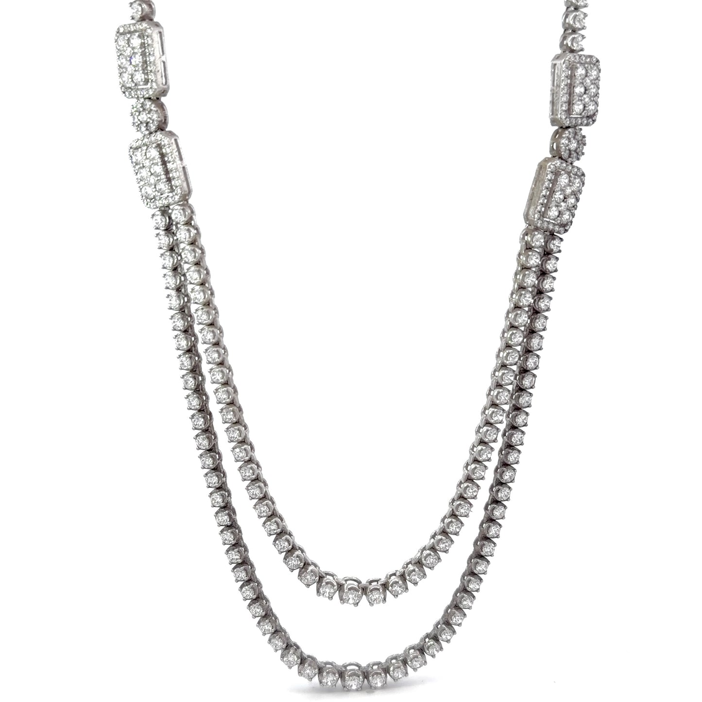 Sterling Silver Exquisite Tiered Cubic Zirconia Tennis Necklace