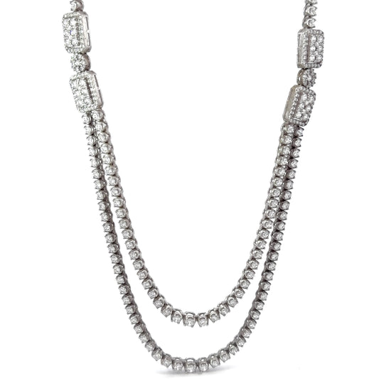 Sterling Silver Exquisite Tiered Cubic Zirconia Tennis Necklace