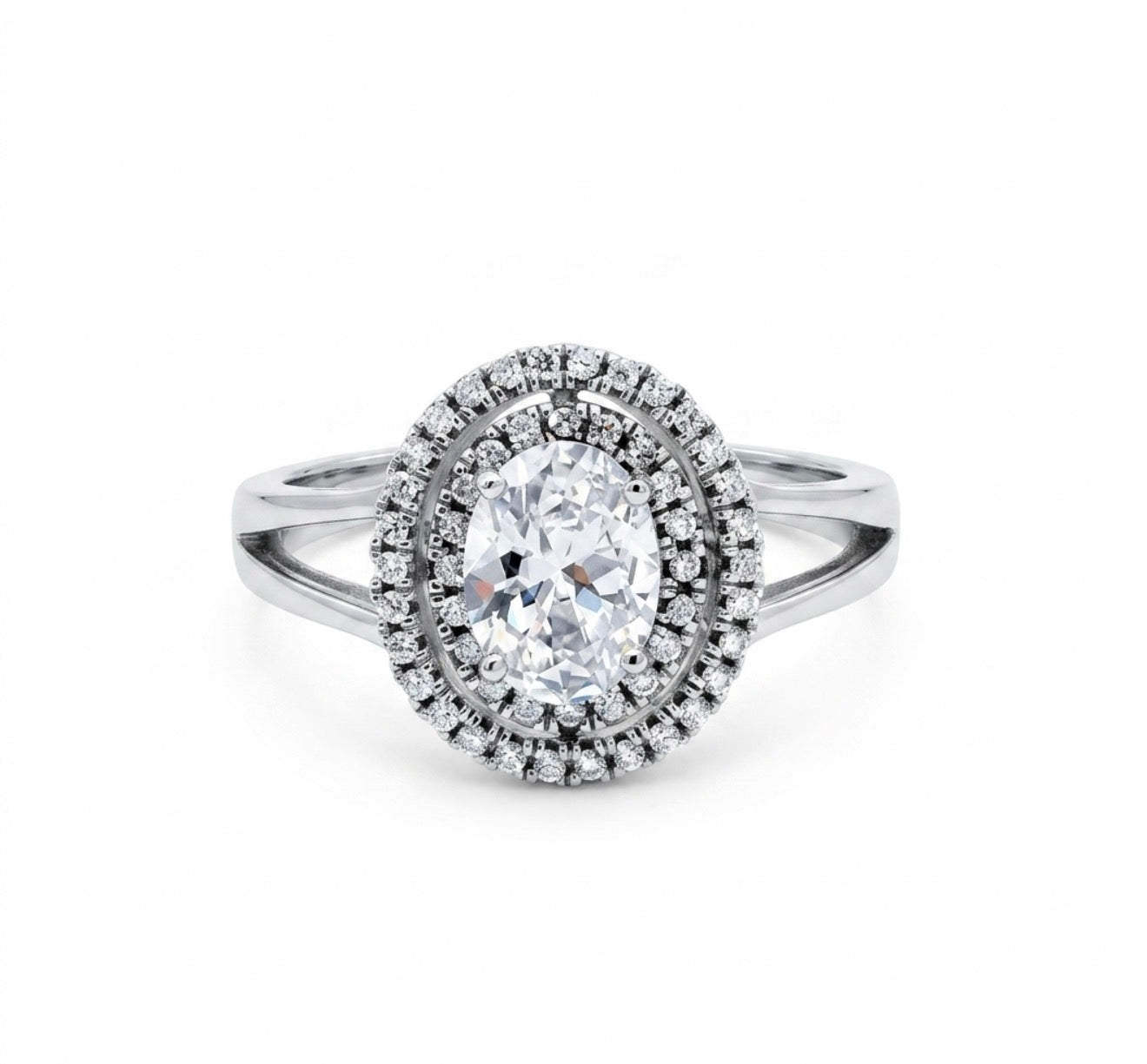 Sterling Silver Oval Double Halo Ring