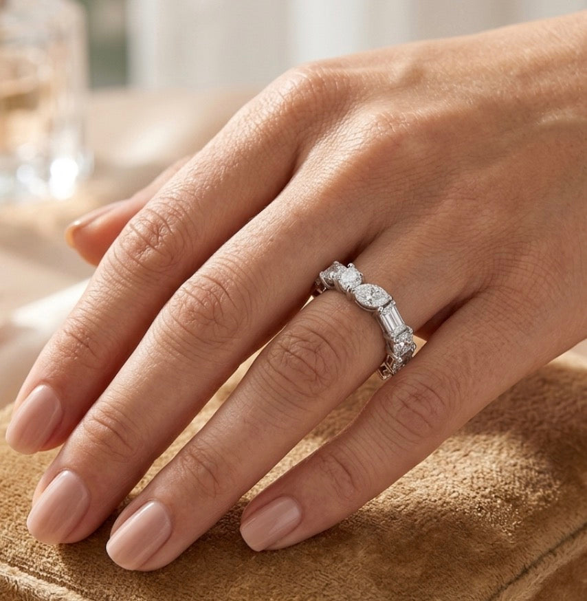 Sterling Silver Multi-cut Stone Eternity Ladies Band
