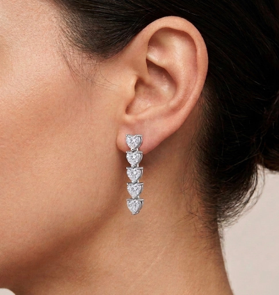 Sterling Silver Heart-Shaped Drop Earrings