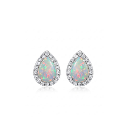 Sterling Silver Teardrop Cut Opal Earrings