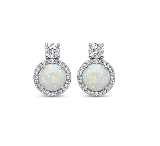 Sterling Silver Round cut Opal Earrings