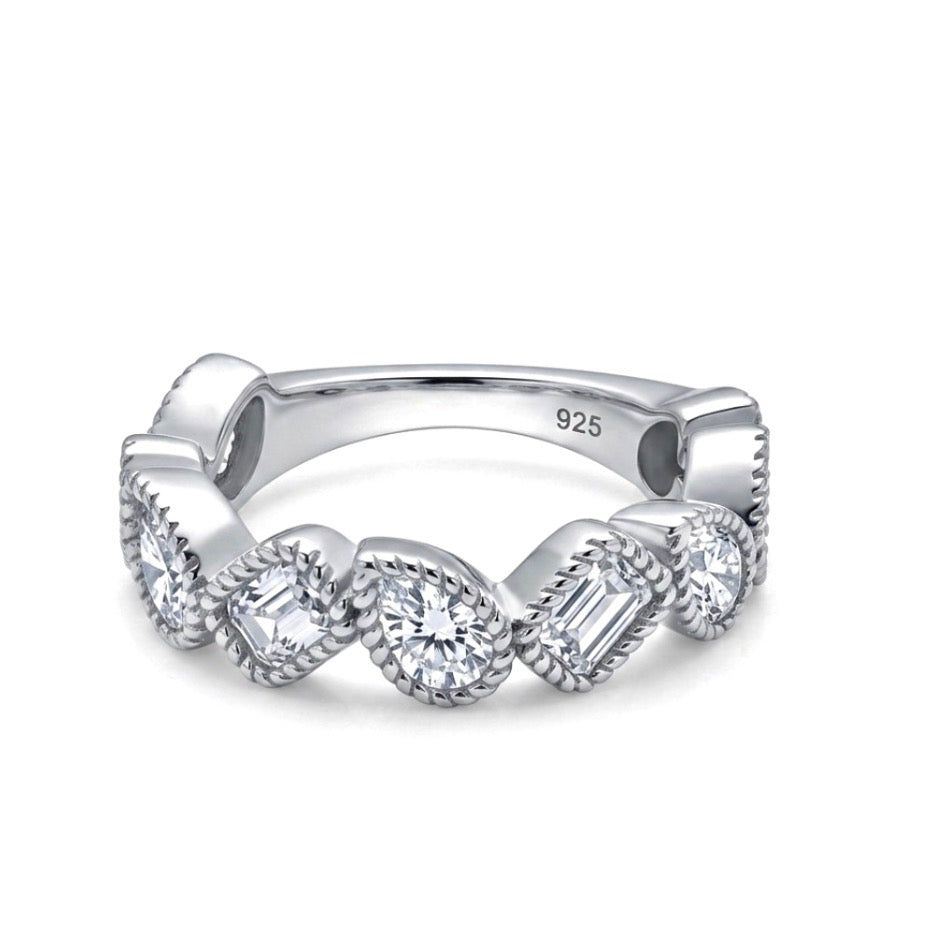 Sterling Silver Multi-cut Ladies Band