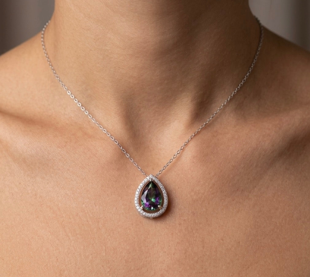 Sterling Silver Amethyst Halo Necklace