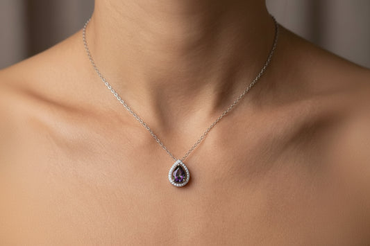 Sterling Silver Alexandrite Halo Necklace