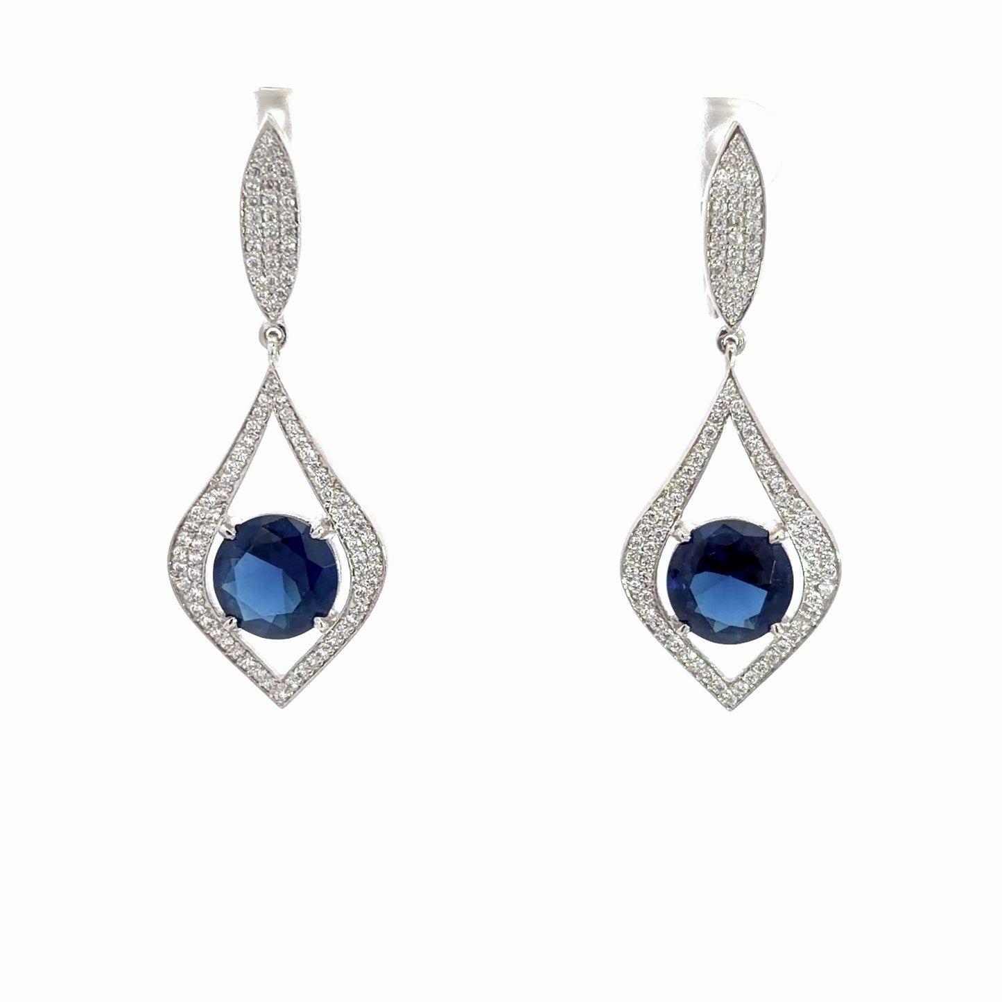 Art Deco Brilliant Cut Blue Sapphire Cubic Zirconia Earrings