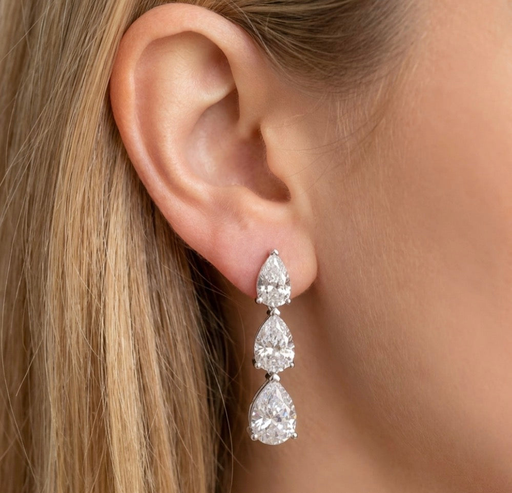 Trio Teardrop Cubic Zirconia Drop  Earrings