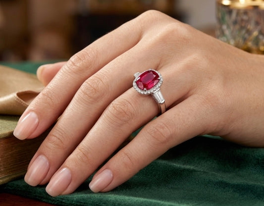 Sterling Silver Oval-cut Ruby Cubic Zirconia Ring