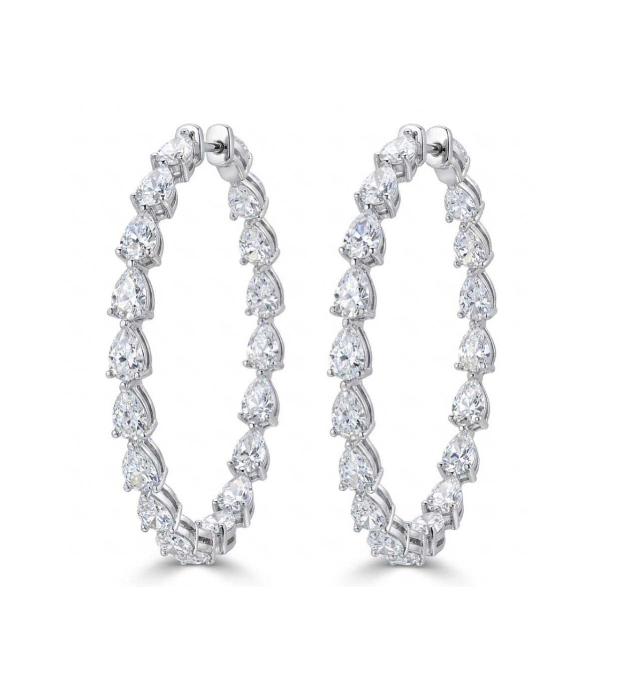 Inside-Out Oval Shape Teardrop-cut Stone Hoop Earrings