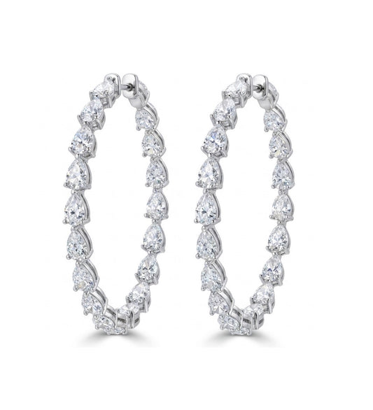 Inside-Out Oval Shape Teardrop-cut Stone Hoop Earrings