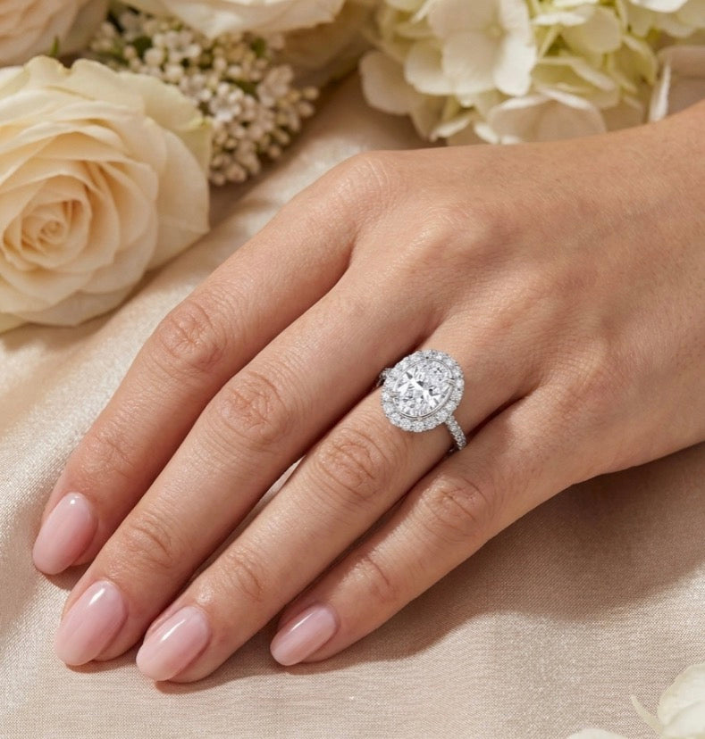Sterling Silver Oval Cut Halo Ring