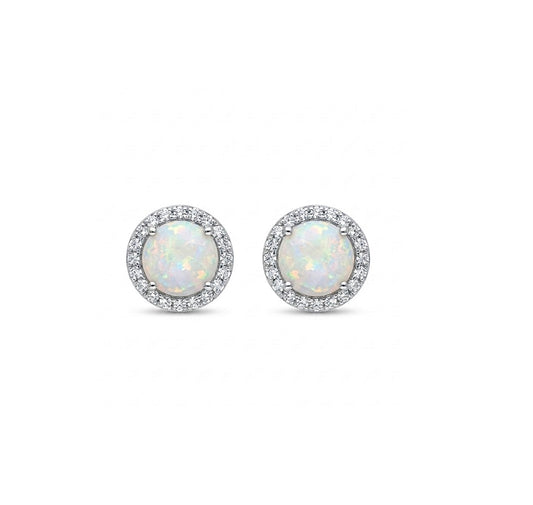 Sterling Silver Round cut Opal Earrings