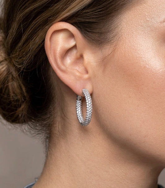 Inside-Out Round Shape Pave Hoop Earrings