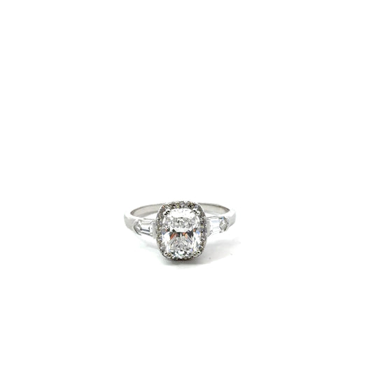 Sterling Silver Cushion Cut Halo Ring