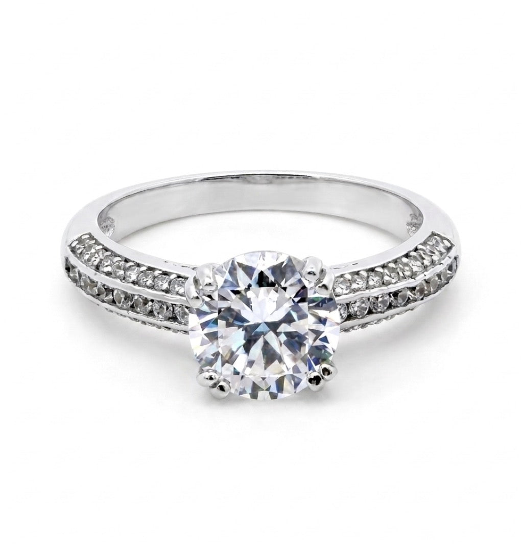 Sterling Silver Pavé Encrusted 4 Prong Ring
