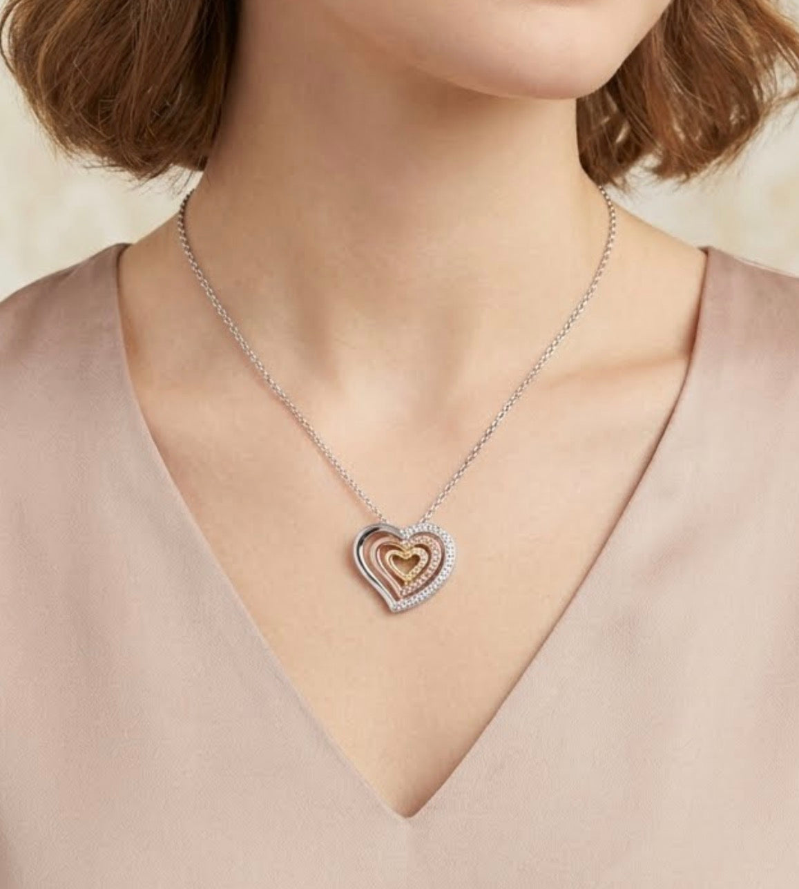 Heart Shaped Tri Pendant Necklace