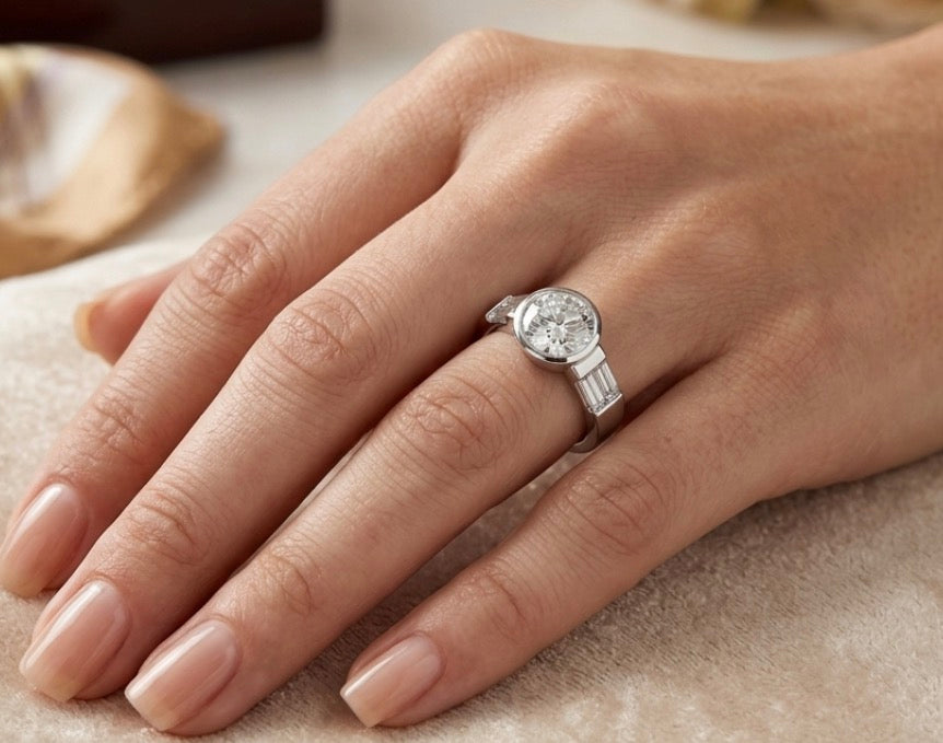 Sterling silver Brilliant-cut Bezel Set  Ring