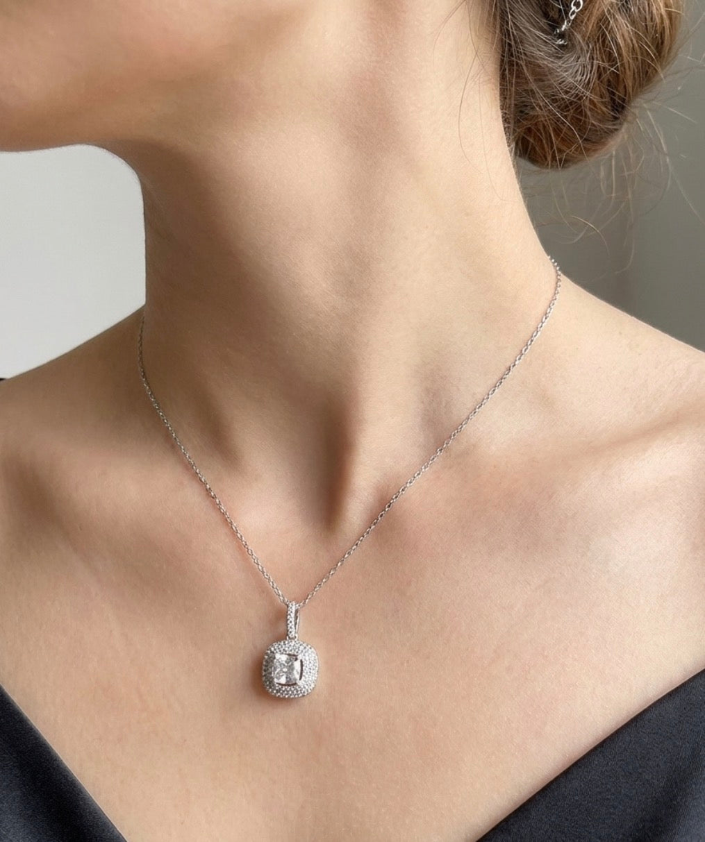 Sterling Silver Double Halo Necklace