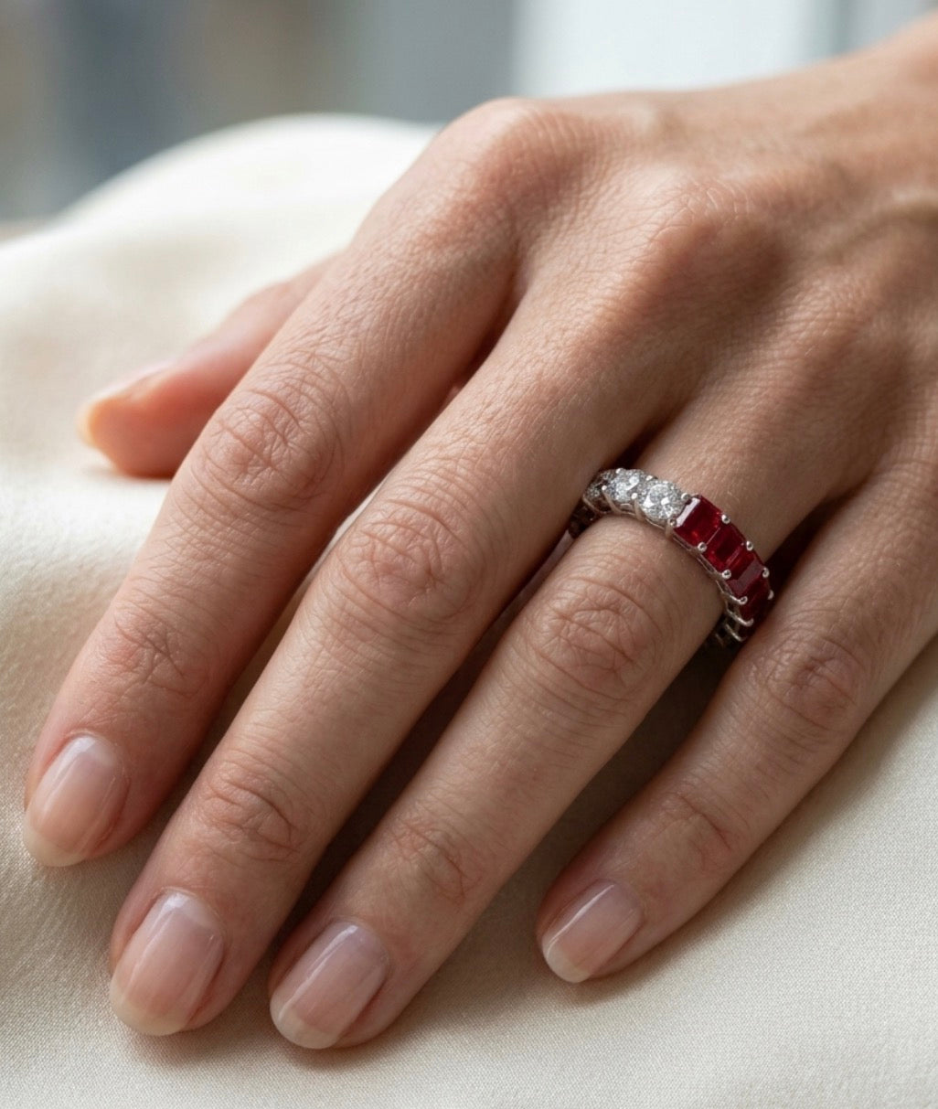 Sterling Silver Two-Tone Ruby  Eternity Ladies Band