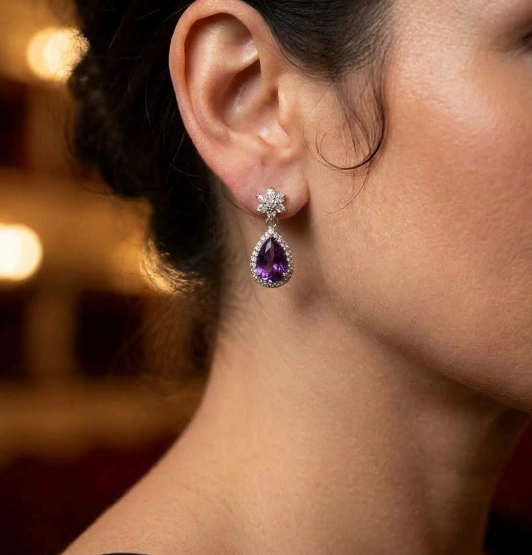 Sterling Silver Amethyst Teardrop Earrings
