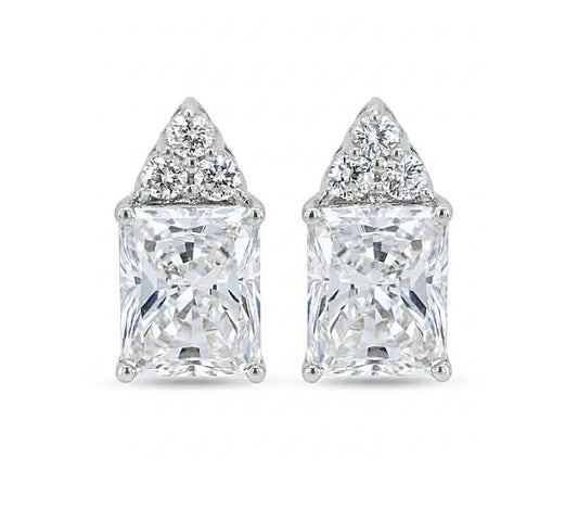 Sterling Silver Emerald Cut Cubic Zirconia Stud Earrings