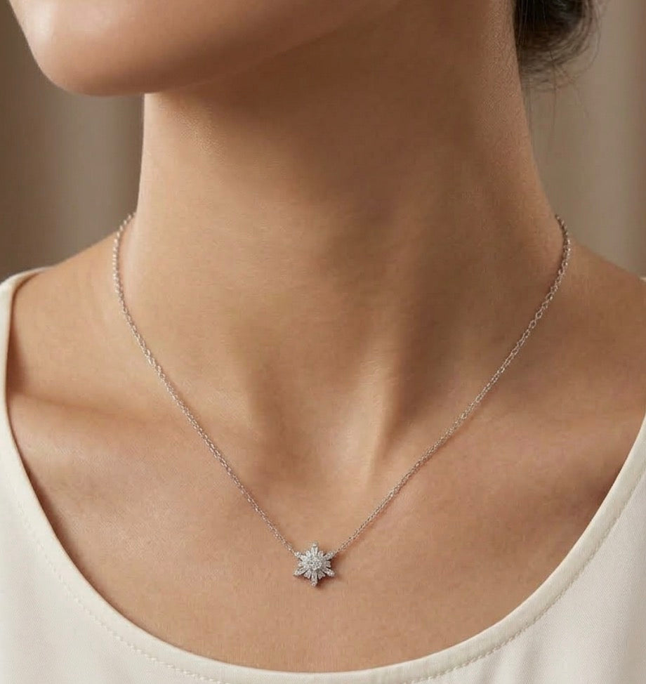 Sterling Silver Mosaic Snowflake Necklace