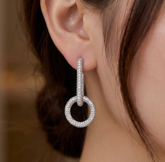 Sterling Silver Pave clip-Link Dual Design Earrings