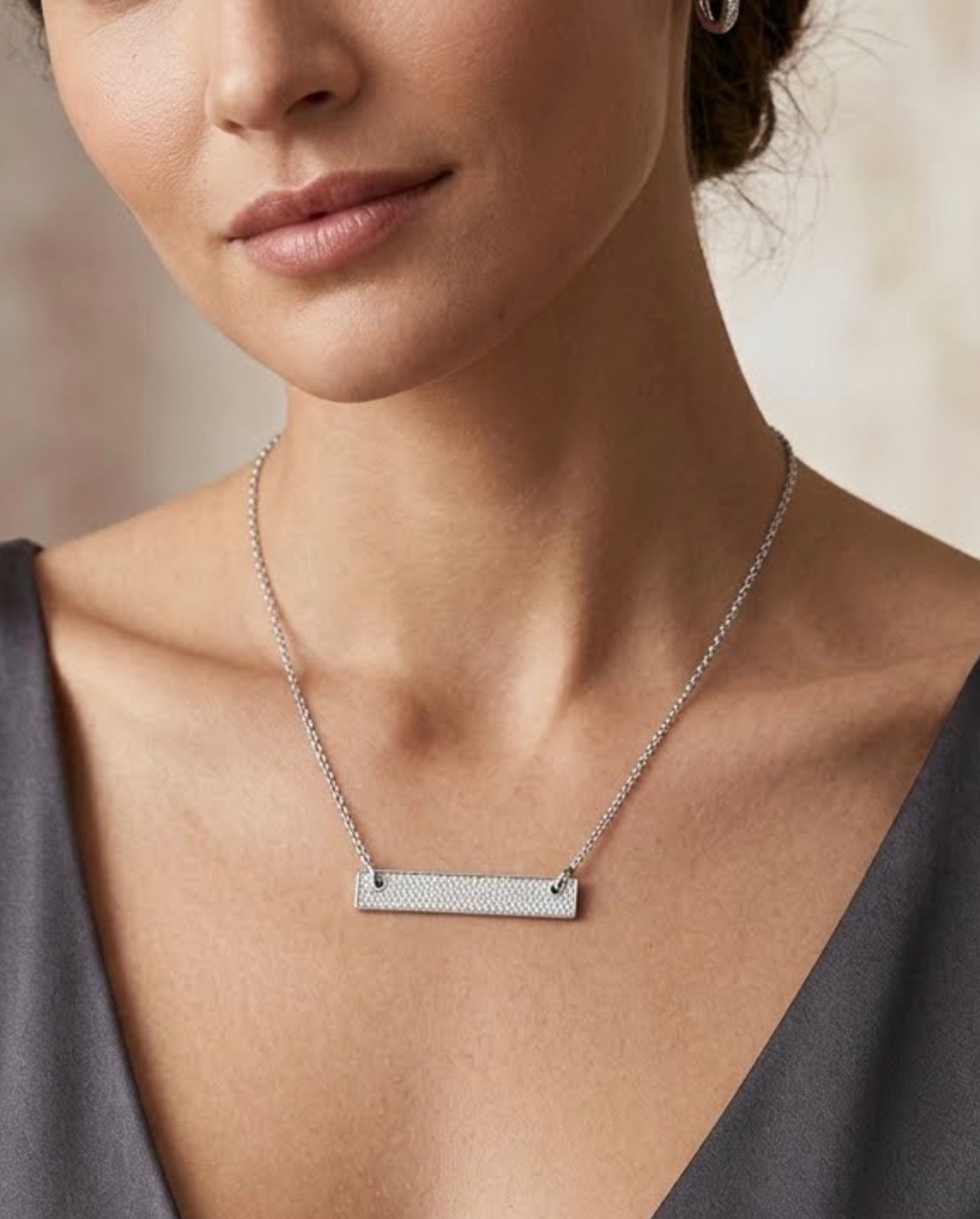 Sterling Silver Cubic Zirconia Pavé Bar Necklace
