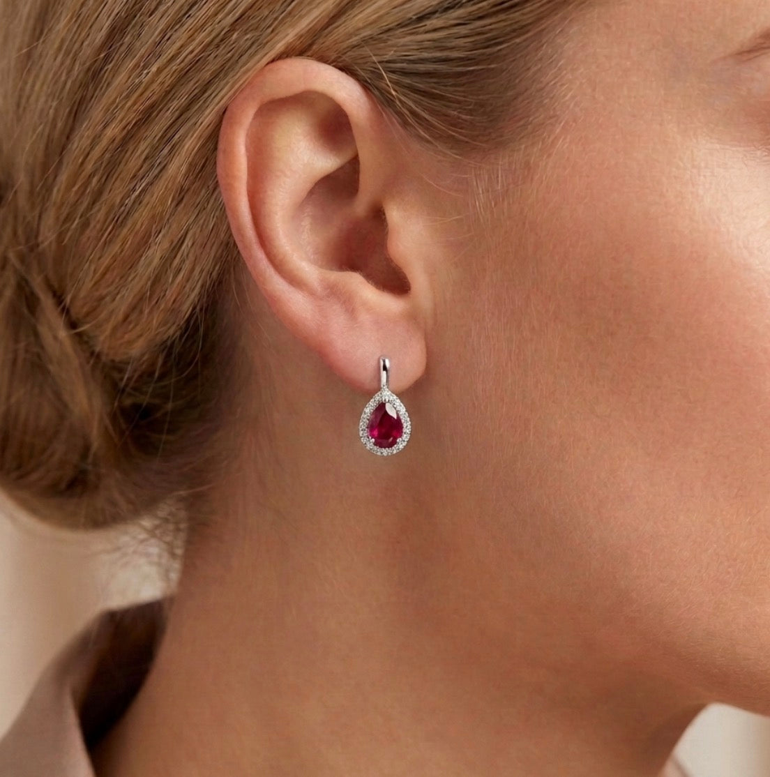 Sterling Silver Teardrop-cut Ruby Lever-back Earrings