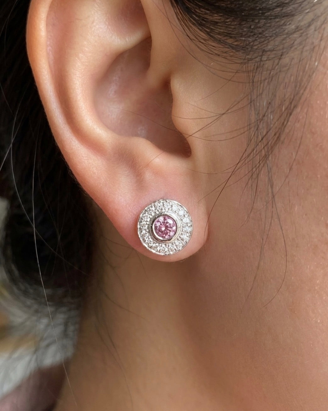 Sterling Silver round-cut Pink Topaz halo Earrings