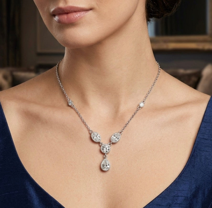 Sterling Silver Vintage Bezel Teardrop-Cut Necklace
