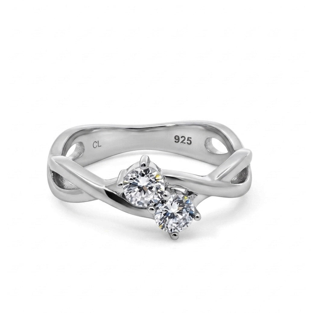 Sterling Silver 2-Stone Bypass Ring