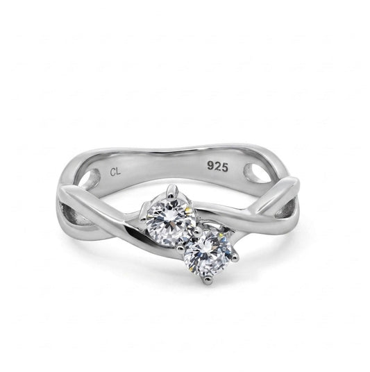 Sterling Silver 2-Stone Bypass Ring