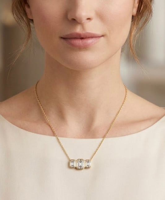 Gold plated Emerald Cut Cubic Zirconia Necklace