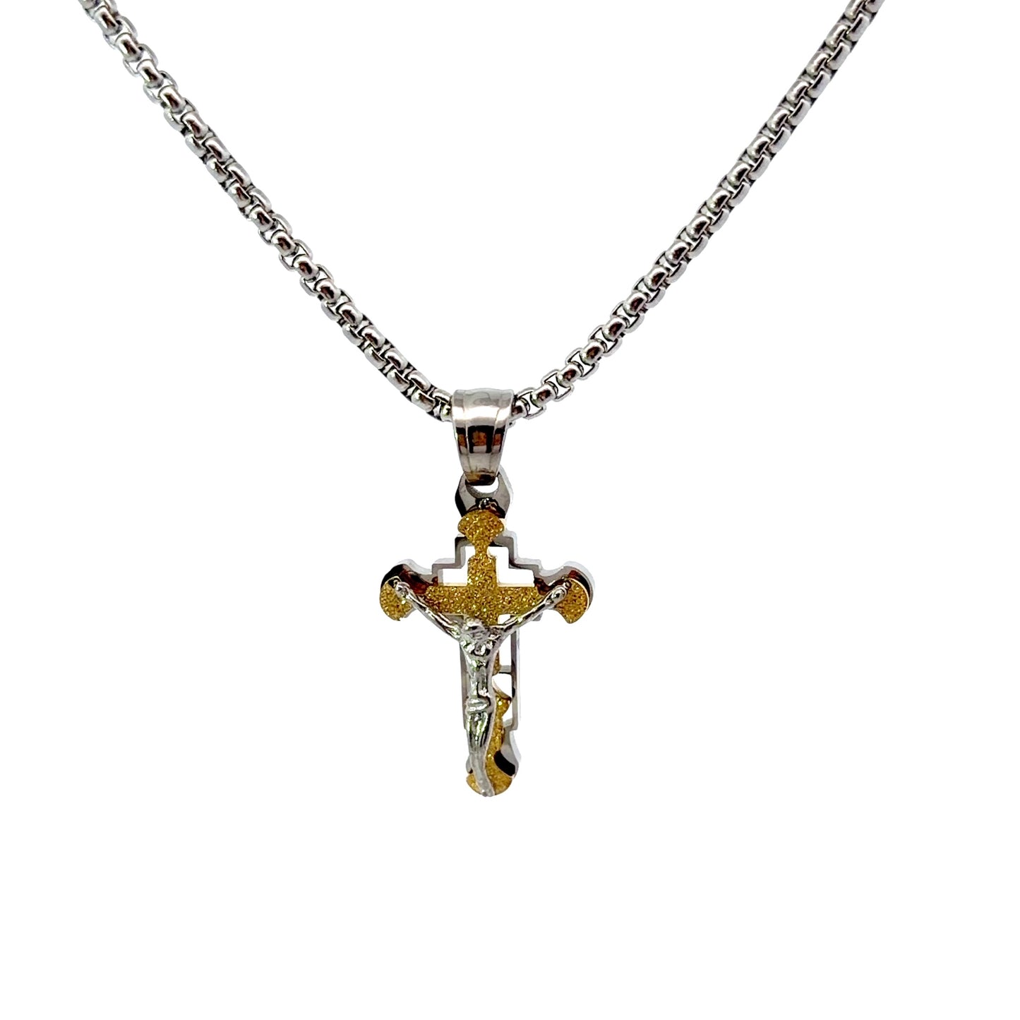Stainless Steel & Gold Crucifix Pendant