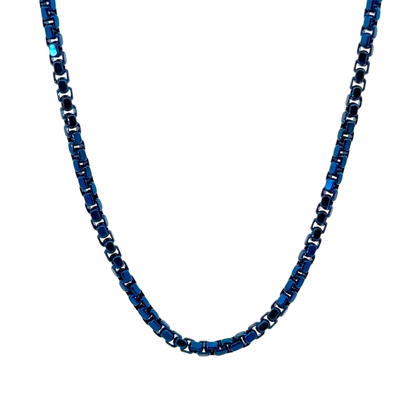 Men's Cobalt Blue Stainless Steel Byzantine Box Chain Necklace