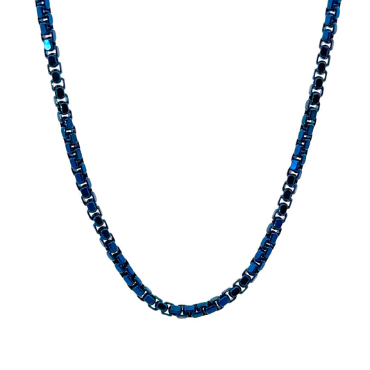 Men's Cobalt Blue Stainless Steel Byzantine Box Chain Necklace