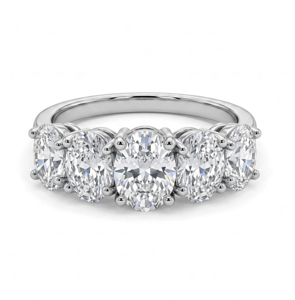 Sterling Silver 5-Stone Oval-cut  Ring