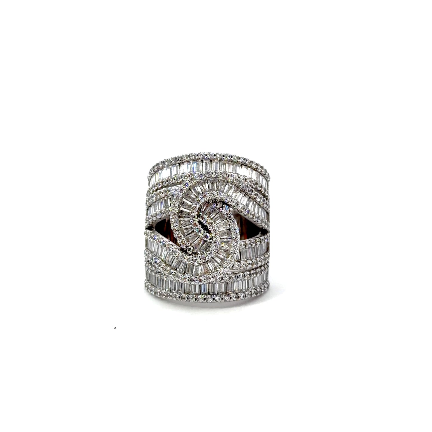Sterling Silver Bypass Cubic Zirconia Cocktail Ring