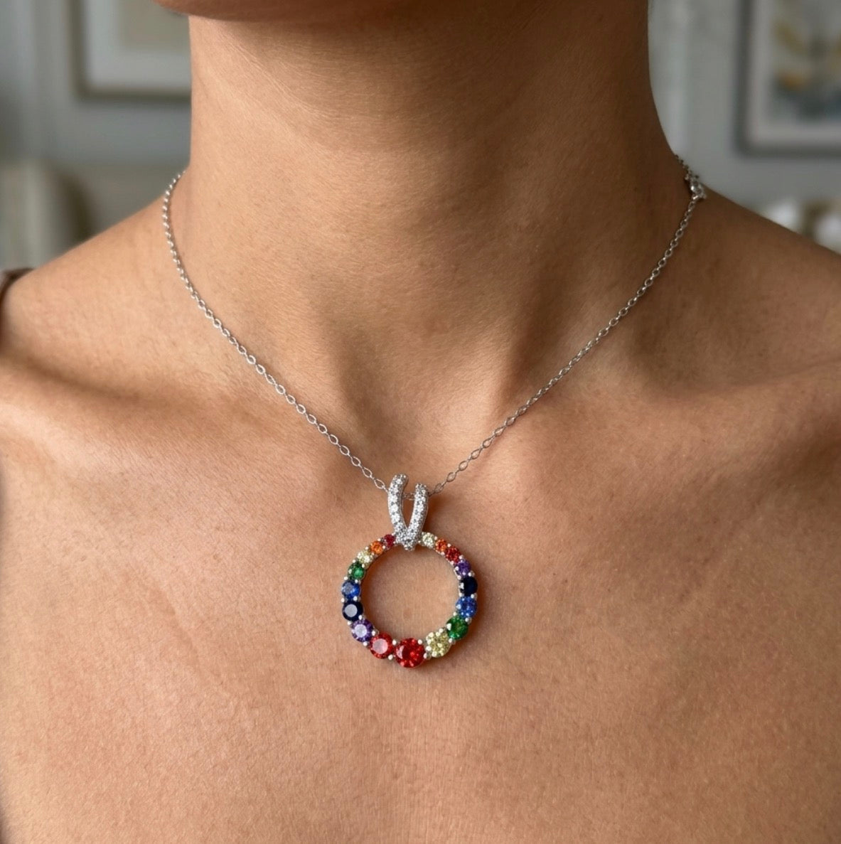 Sterling Silver Rainbow Circle Necklace