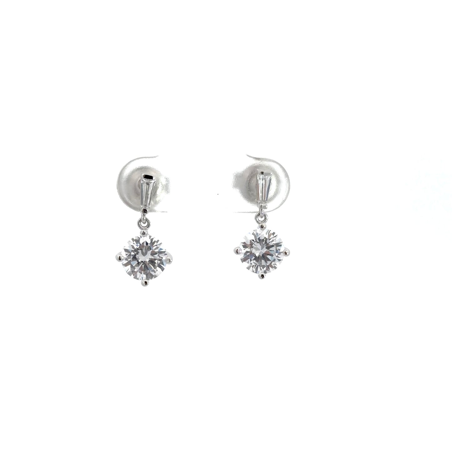 Round Cut Sterling Silver Drop Earrings