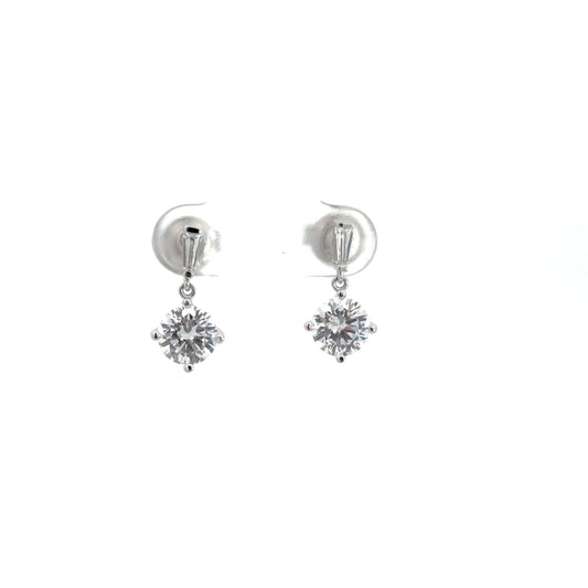 Round Cut Sterling Silver Drop Earrings