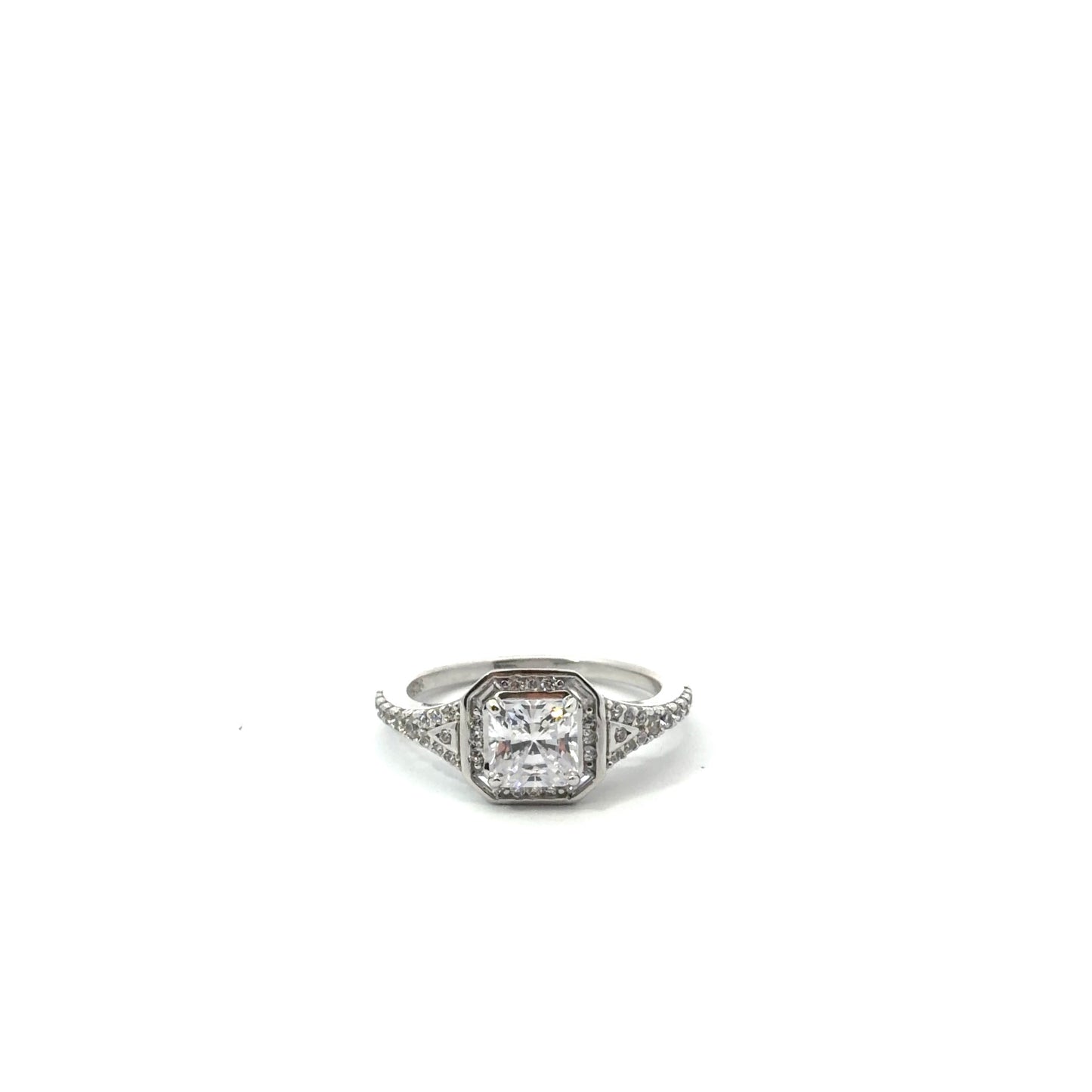 Sterling Silver Cushion Cut Cubic Zirconia Ring
