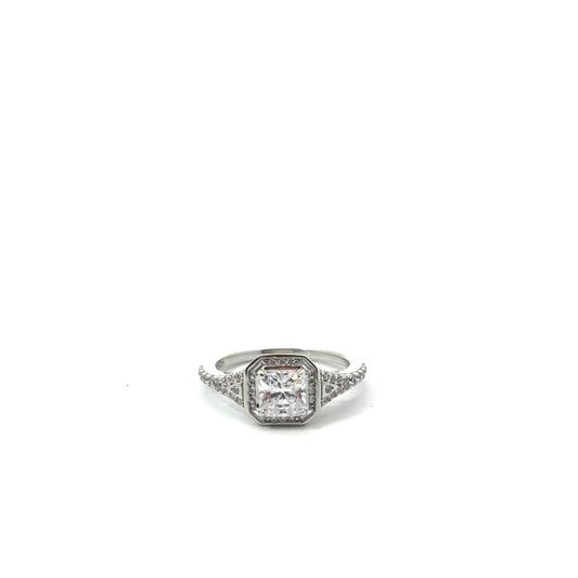 Sterling Silver Cushion Cut Cubic Zirconia Ring