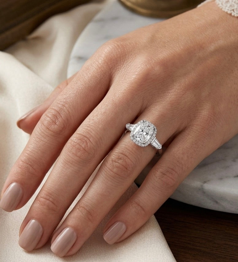 Sterling Silver Cushion Cut Halo Ring