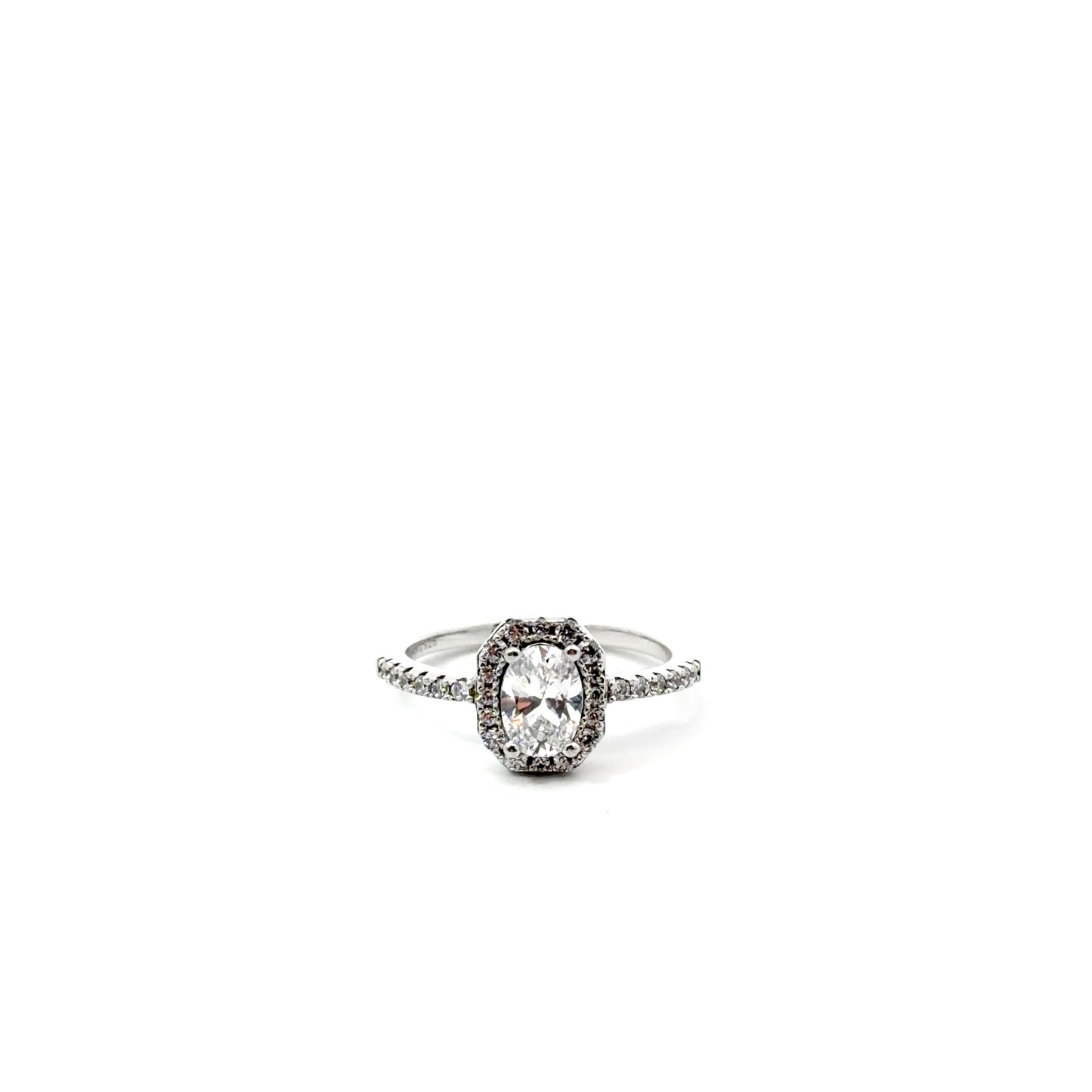 Sterling Silver Oval Cut Halo Ring
