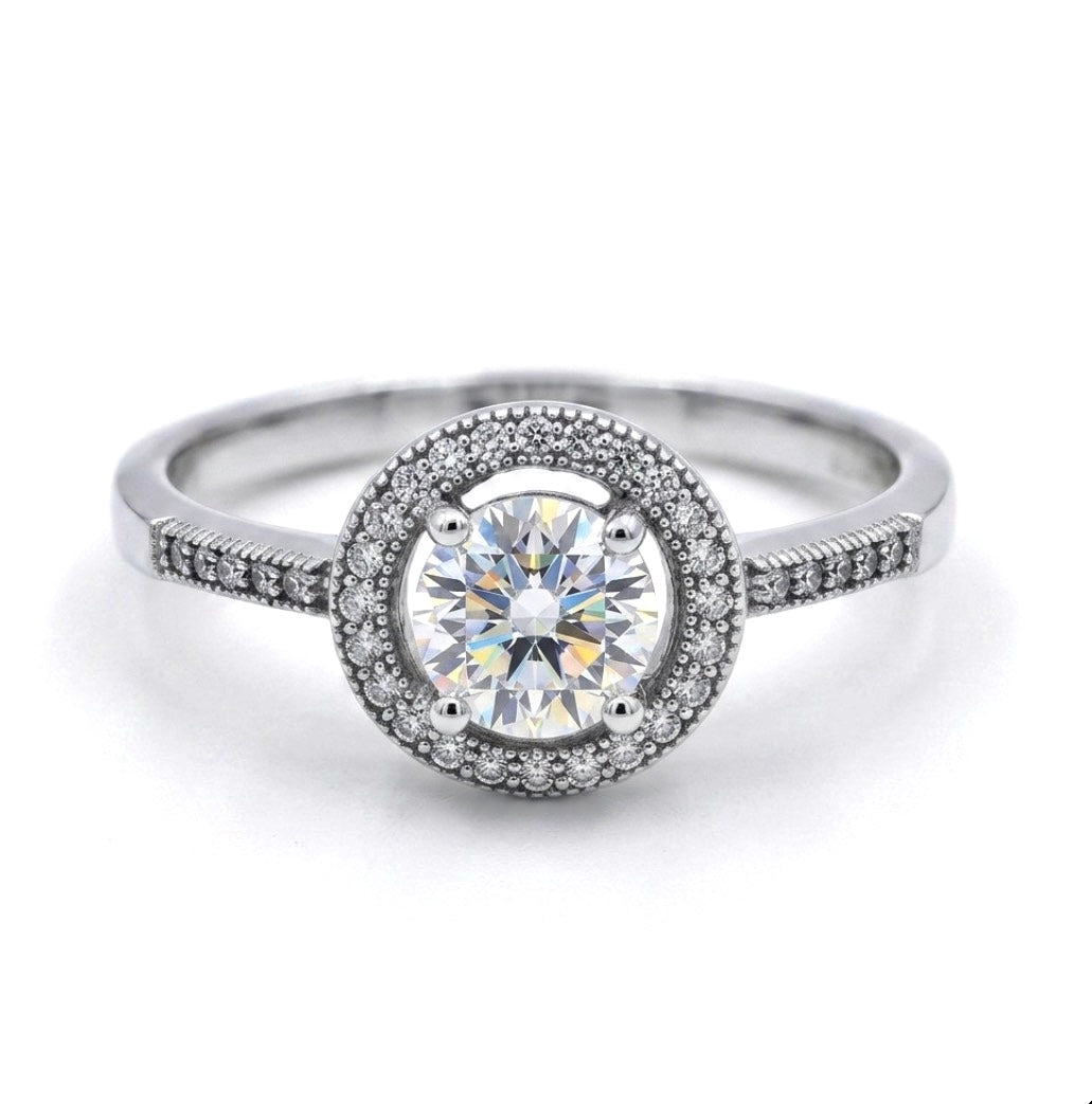 Sterling Silver Round Halo  Ring